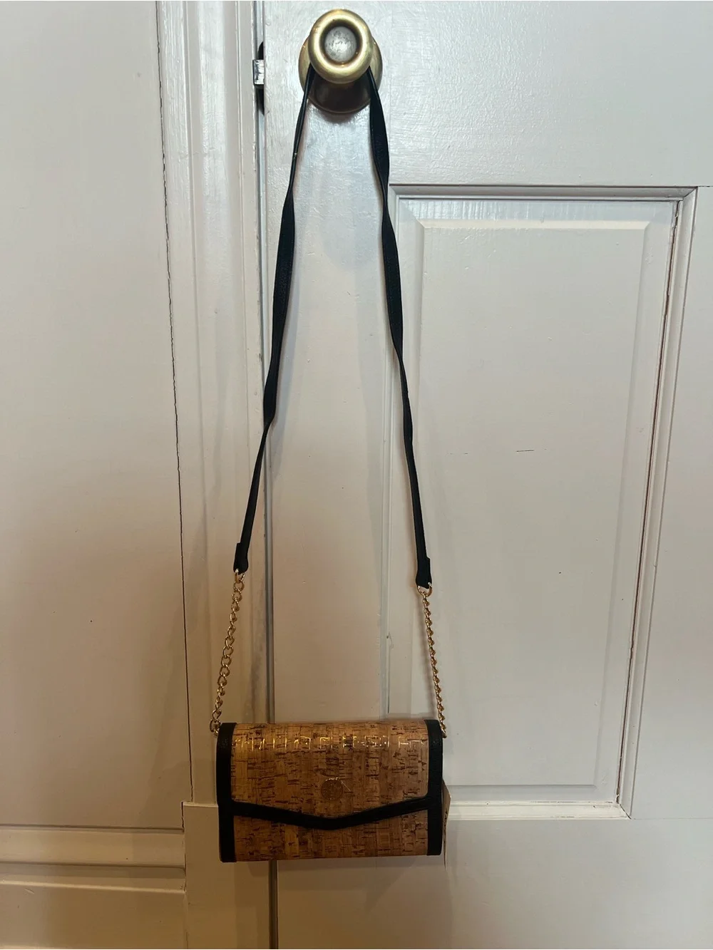 NWT Anne Klein Cork Crossbody with Chain Link Strap and Black Leather Trim